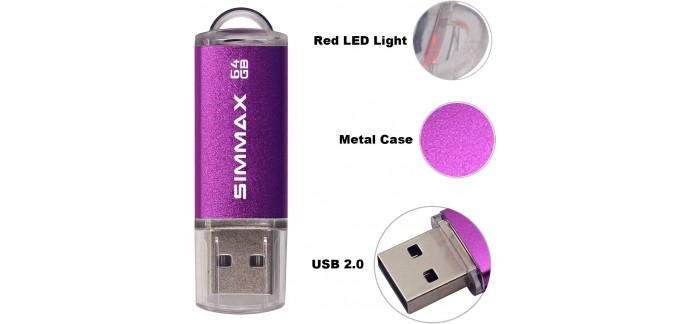 Amazon: SIMMAX Clé USB 64 Go Mémoire Stick USB 2.0 à 9,34€