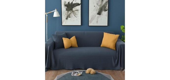 Rakuten: Jete de canape tisse en coton, couleur bleu -32,77€ au lieu de 59,57€