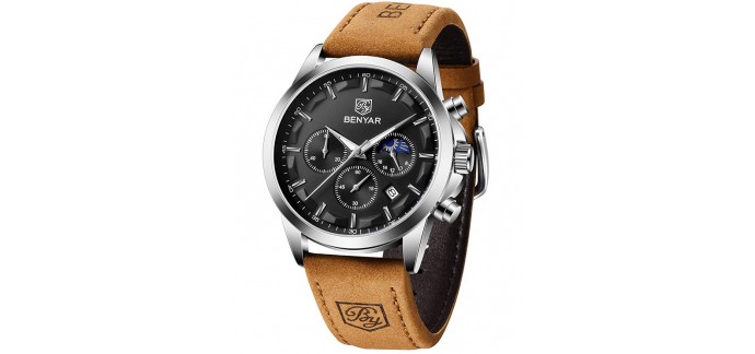 Amazon: Montre chronographe pour Homme mouvement à Quartz Benyar à 32,29€