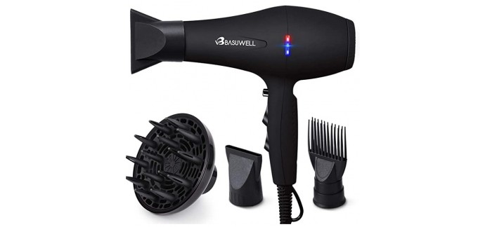 Amazon: Sèche cheveux professionnel 2100W Basuwell à 30,09€