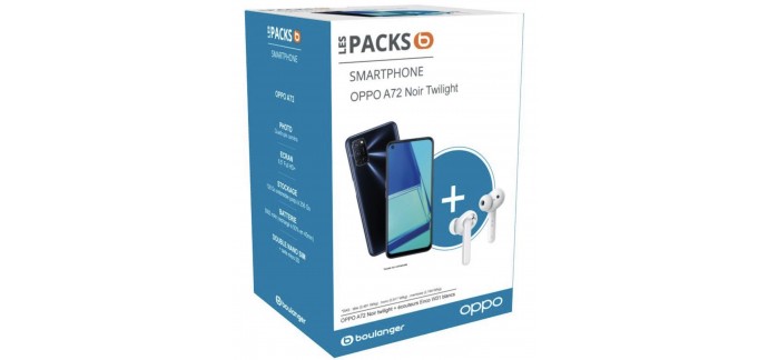 Boulanger: Smartphone Oppo Pack A72 Noir+Ecouteurs W31 à 229€