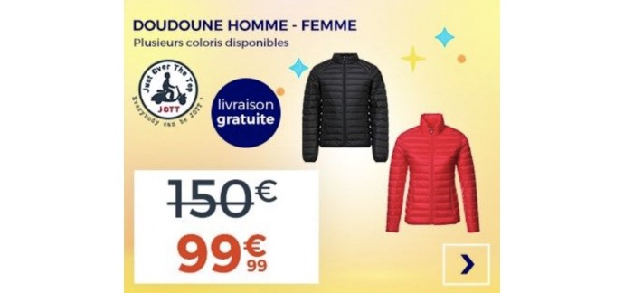 Cdiscount: Doudounes Homme ou Femme JOTT (plusieurs coloris disponibles) à 99,99€ au lieu de 150€