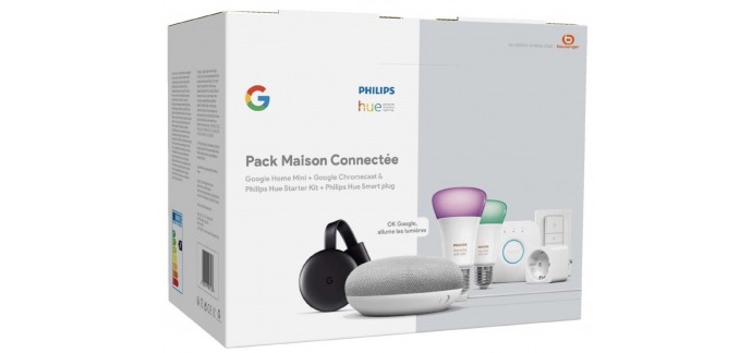 Boulanger: Pack Philips Hue/Google Home 7 produits : Home Mini & Chromecast + Starter Kit & Smartplug à 149,99€