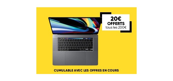 Fnac: [Adhérents] 20 € offerts tous les 200 € d’achat sur les MacBook, iMac et iPad