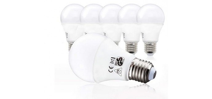 Amazon: [Membres Prime] Lot de 5 ampoules LED E27 9W 230V à 7,59€