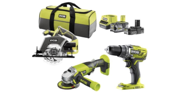 Cdiscount: Pack 3 outils RYOBI (Perceuse, meuleuse, scie circulaire) R18CK3E-252S ONE+ 18V à 249,99€