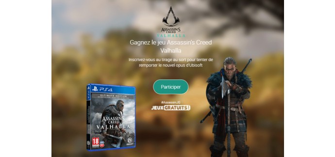 Jeux-Gratuits.com: Un exemplaire du jeu Assassin's Creed Valhalla sur PS4 ou Xbox One à gagner