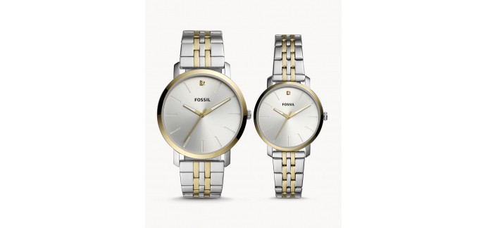 Fossil: Coffret cadeau 2 montres Lux Luther pour Elle et Lui en acier inoxydable à 79€