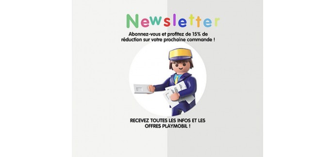 Playmobil: 15% de réduction dès 30€ d'achat sur votre commande en vous inscrivant à la newsletter du site
