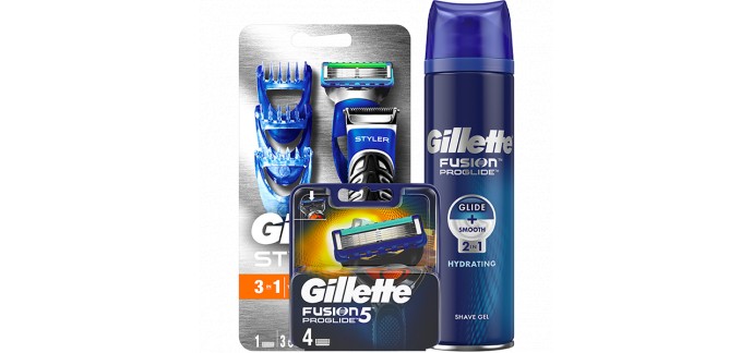 Gillette : -20% sur les sets de rasoirs jetables et le coffret tondeuse Styler