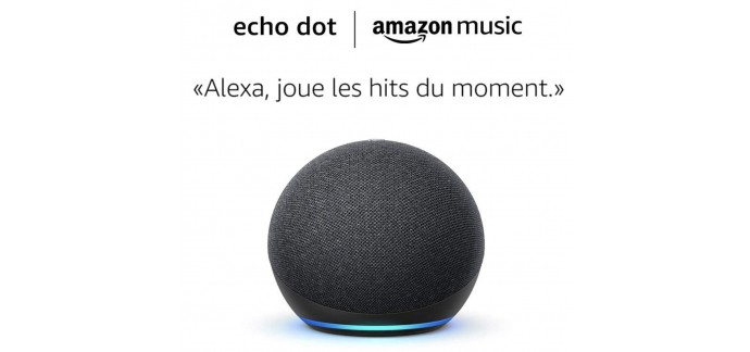 Amazon: [Prime] Enceinte connectée Echo Dot 4e gen + 6 mois d'abonnement à Amazon Music Unlimited à 59,99€