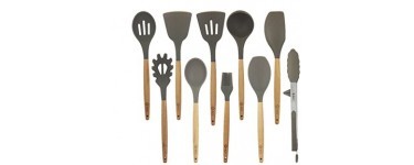 Amazon: Ustensiles de cuisine en silicone 10 pièces avec manche en bois de hêtre à 22,39€