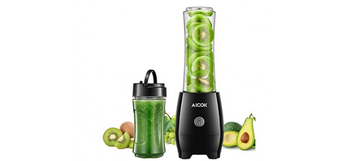 Amazon: Blender smoothie Aicok avec 2 Bouteilles Portables , 4 Lames en Acier Inoxydable à 21,74€