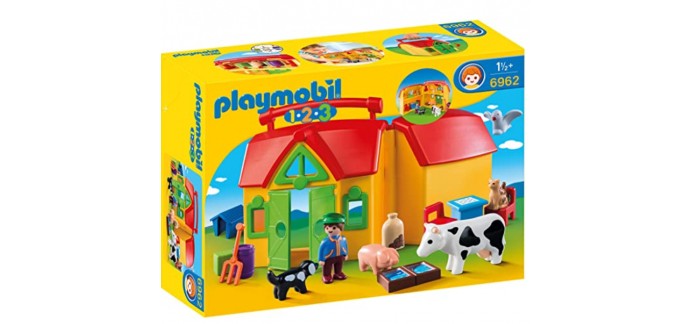 Amazon: Playmobil 1.2.3 Ferme transportable avec animaux - 6962 à 25,19€