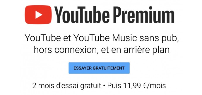 YouTube: 2 mois d'essai gratuit à Youtube Premium