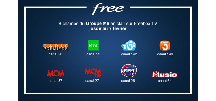 Free: 8 Chaînes du groupe M6 en en clair en janvier pour les abonnés Free