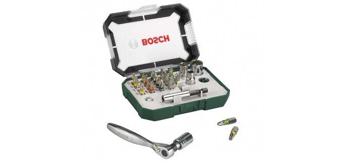 Amazon: Set de 26 Embouts de vissage + Cliquet Bosch 2607017322 à 20,29€