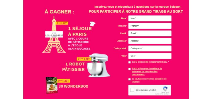 Sojasun: 1 voyage à Paris avec atelier de pâtisserie à l’Ecole Ducasse Studio et 1 robot pâtissier à gagner