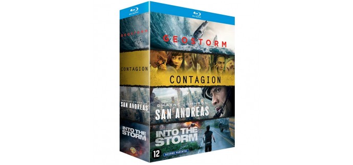 Amazon: Coffret Blu-Ray 4 films : Contagion + Geostorm + San Andreas + Into The Storm à 13,72€