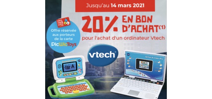 PicWicToys: 20% offert en bon d'achat pour l'achat d'un ordinateur Vtech