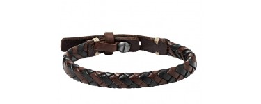 Amazon: Bracelet Fossil Homme marron en cuir tressé JA5932716 à 30,55€