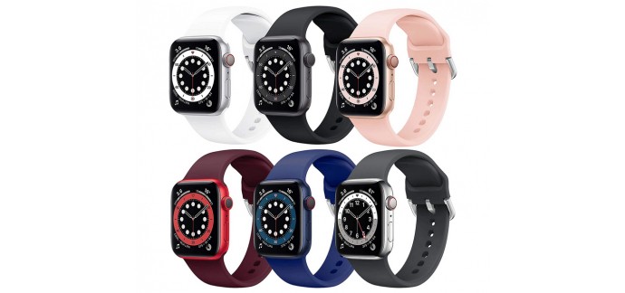 Amazon: Bracelet compatible Apple Watch 38mm/40mm en silicone - Lot de 6 à 12,74€