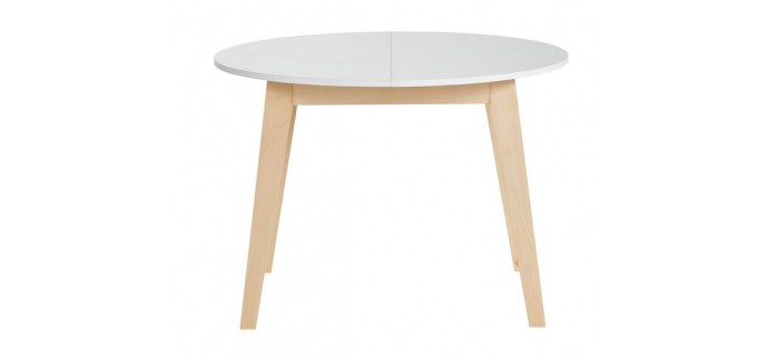 BUT: Table ronde + allonge AUDRA Blanc/hêtre à 192,55€
