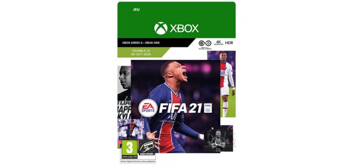 Amazon: FIFA 21 Standard Xbox One (Code jeu à télécharger) à 20,99€
