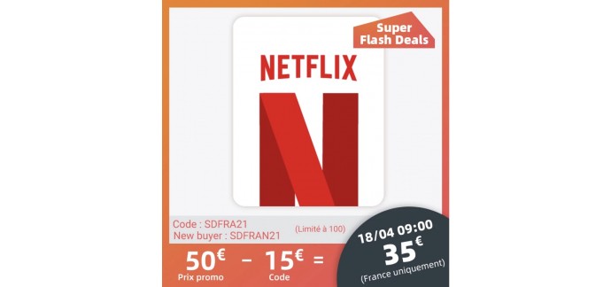 AliExpress: Carte cadeau Netflix d'une valeur de 50€ à 35€