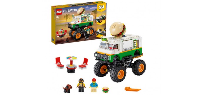 Amazon: LEGO Creator 3in1 Le Monster Truck à hamburgers, Tout-terrain,Tracteur Hauler - 31104 à 41,80€
