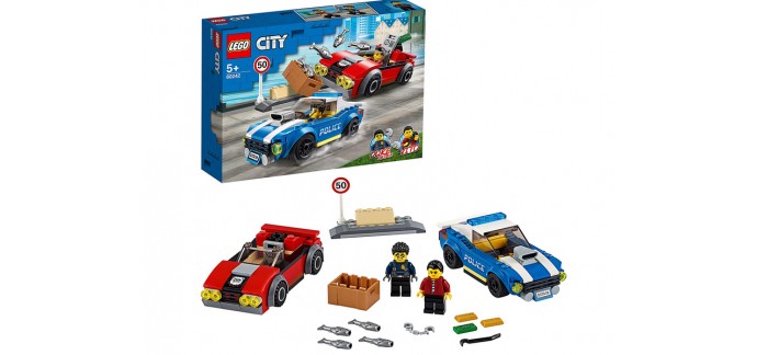 Amazon: LEGO City La course-poursuite sur l'autoroute avec 2 voitures - 60242 à 16,02€ 