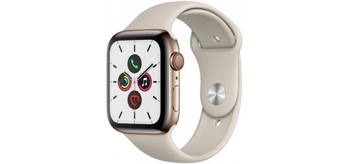 Boulanger: Montre connectée Apple Watch 44MM Series 5 Acier Or/Gris Sable à 399€