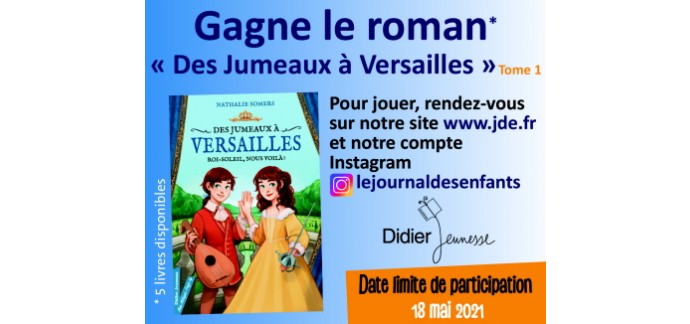 JDE: 5 romans jeunesse "Des jumeaux à Versailles" à gagner