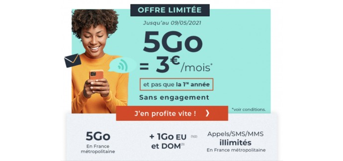 Cdiscount Mobile: Forfait mobile Appels, SMS/MMS illimités + 5Go d'Internet à 3€/mois sans engagement