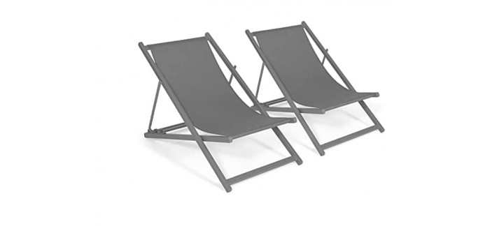 Amazon: Lot de 2 chaises Longues Pliantes chilienne IDMarket en métal Toile Gris Anthracite à 59,99€