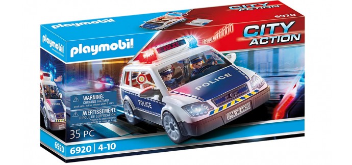 Amazon: Playmobil Voiture de Policiers avec Gyrophare et Sirène - 6920 à 26,48€
