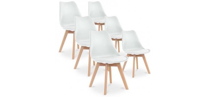 Cdiscount: Lot de 6 chaises Scandinaves Blanches avec Pieds bois à 109,99€