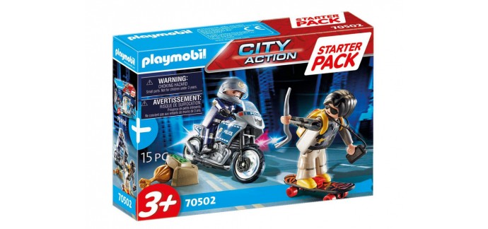 Amazon: Playmobil Starter Pack Motard de Police et Voleur - 70502 à 8,99€