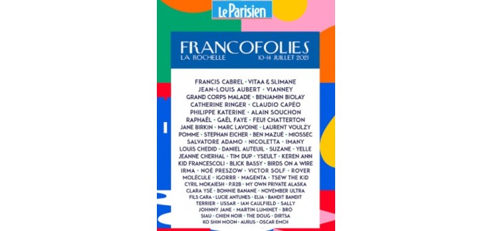 Le Parisien: 1 lot de 2 pass pour le festival des Francofolies le 14 juillet à La Rochelle à gagner