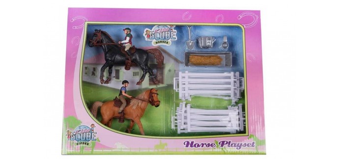 Amazon: Lot figurine de 2 chevaux et 2 cavaliers Globe Farming avec accessoires à 15,80€