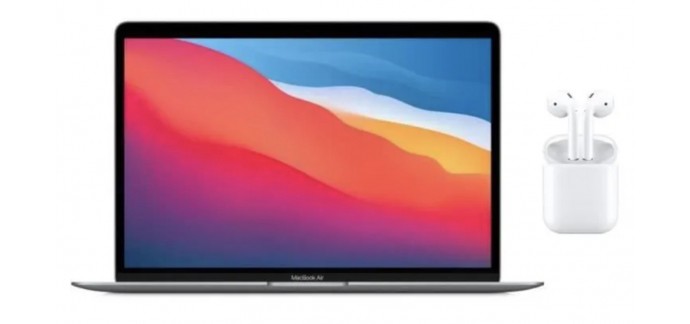 Cdiscount: Pack MacBook Air 13,3" (2020) - Puce M1 - Ram 8Go - SSD 256Go + écouteurs Apple Airpods 2 à 1129€