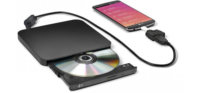Amazon: Lecteur Graveur de DVD Portable Hitachi-LG GP95NB70 Ultra Mince - Compatible Android, Noir à 34,80€