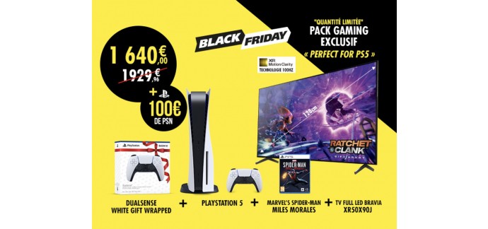 Micromania: Pack Playstation 5 + 2e Manette Dualsense + Jeu Spiderman Morales + TV LED SONY BRAVIA 50" à 1640€