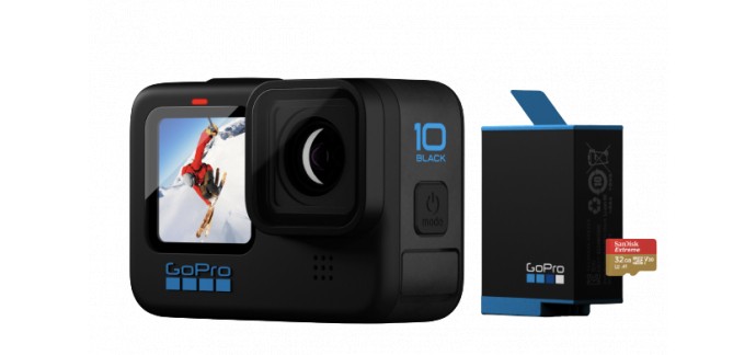 GoPro: GoPro Hero10 Black + carte microSD 32Go + 1 an d'abonnement GoPro à 379,98€