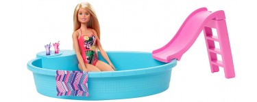 Amazon: Coffret Barbie Mobilier - Poupée blonde en maillot de bain et sa piscine (GHL91) à 9,95€