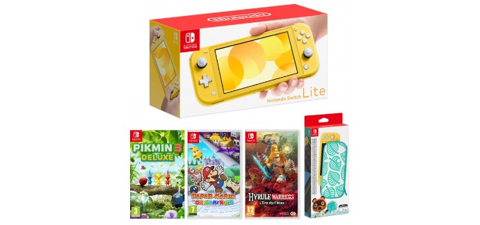 Auchan: Pack Nintendo Switch + Pikmin 3 + Paper Mario + Hyrule Warriors + Pochette & protection à 254,99€