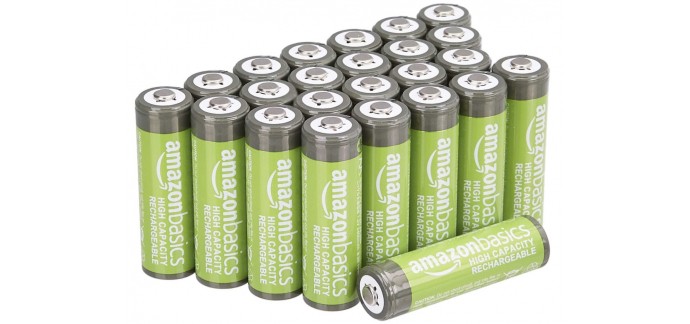 Amazon: Lot de 24 Piles rechargeables AA haute capacité 2400 mAh Amazon Basics à 25,38€