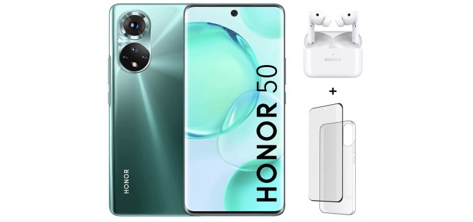 Amazon: Smartphone 5G Honor 50 128Go + coque verre trempé + écouteurs sans fil Earbuds 2 Lite à 439,99€