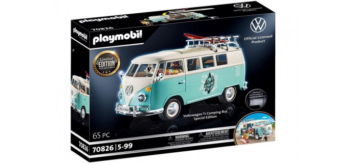 Amazon: Playmobil Volkswagen T1 Combi - Edition spéciale, 70826 à 56,82€