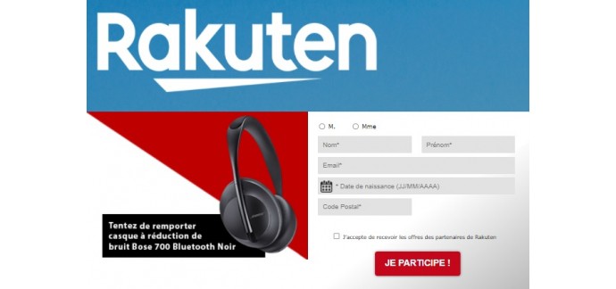 Rakuten: 1 casque à réduction de bruit Bose headphones 700 bluetooth Noir à gagner
